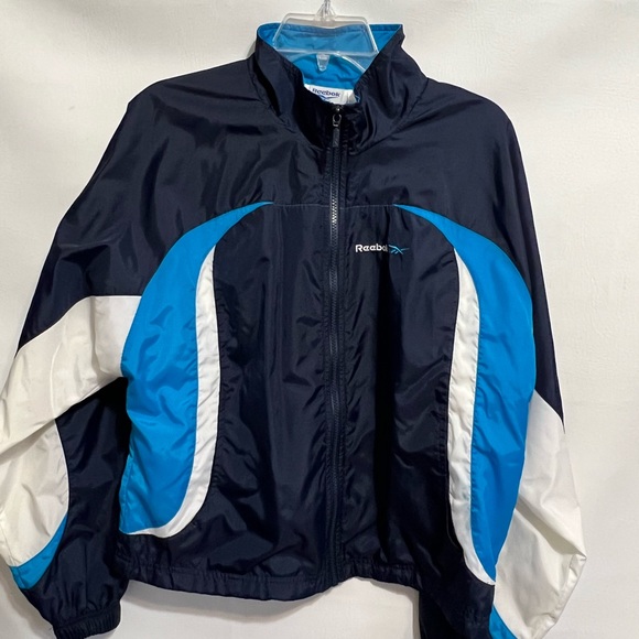 Reebok Vintage Windbreaker Navy white trim Sz L EC looks like never worn - Picture 2 of 15